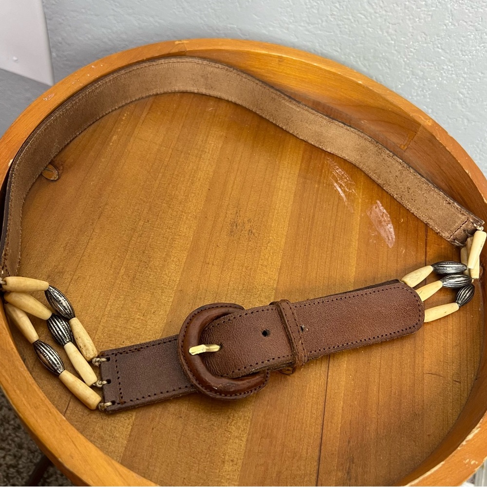 Vintage western belt leather and bone details sz M